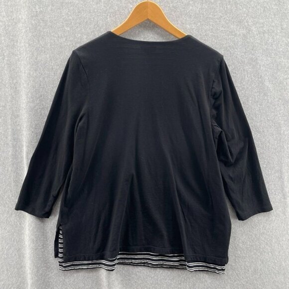 J. Jill Top womens Medium Black White Stripe Layered Cotton Modal Long Sleeve‎ - Picture 3 of 8